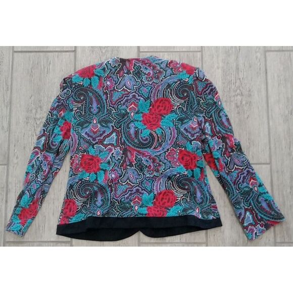 VTG Womens Floral All Over Print Button Up Long Sleeve Padded Shoulder Oriental - Picture 8 of 8